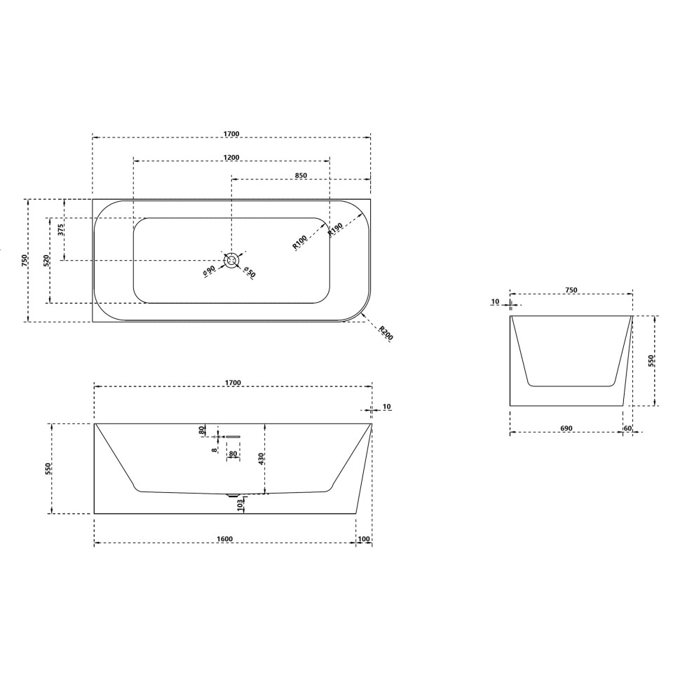 Ванна из искусственного камня ABBER Stein AS9621-1.7 L белая матовая