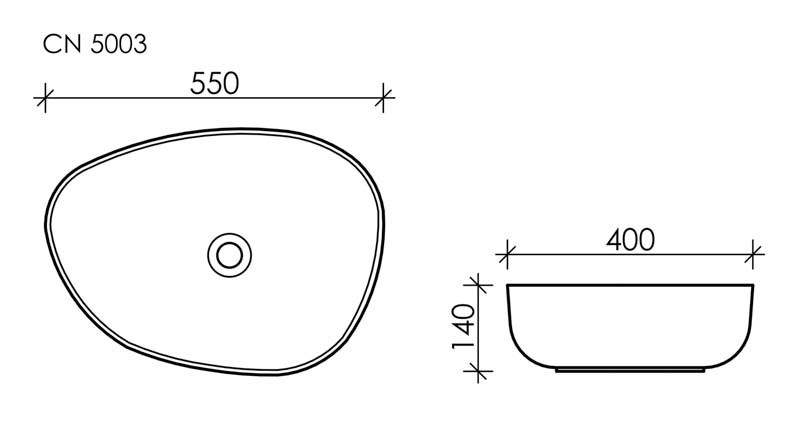 Умывальник чаша накладная ассиметричной формы Element 550x400x140мм