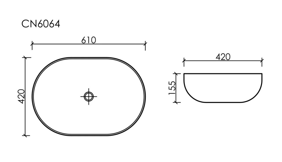 Умывальник чаша накладная овальная со сливом переливом Element 610x420x155мм
