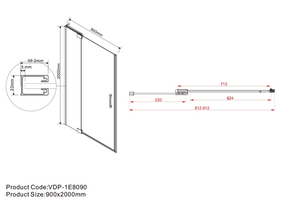 Душевая дверь Extra VDP-1E8090CLB, 800/900, черный, стекло прозрачное