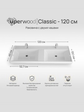 Тумба под двойную раковину для ванной подвесная Uperwood Tanos 120х45х50 см, белая/графит, 4 ящика