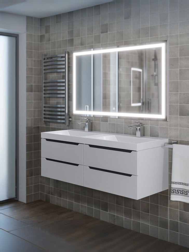 Тумба под двойную раковину для ванной подвесная Uperwood Tanos 120х45х50 см, белая/графит, 4 ящика