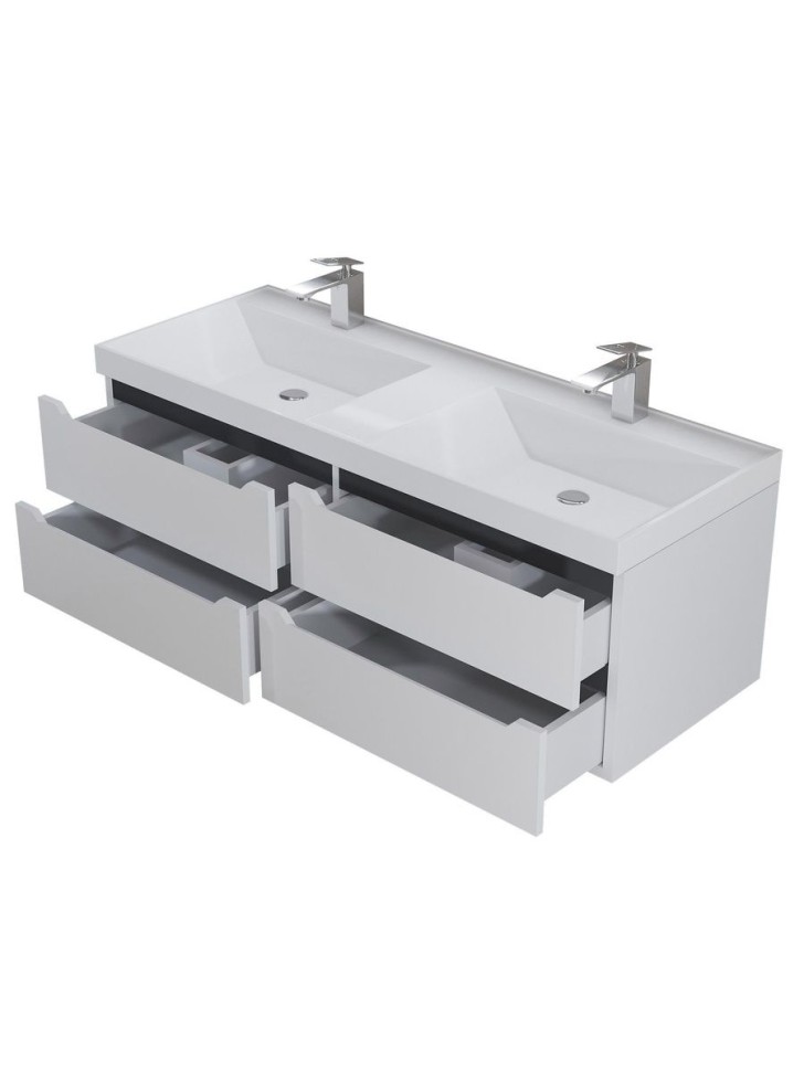 Тумба под двойную раковину для ванной подвесная Uperwood Tanos 120х45х50 см, белая/графит, 4 ящика