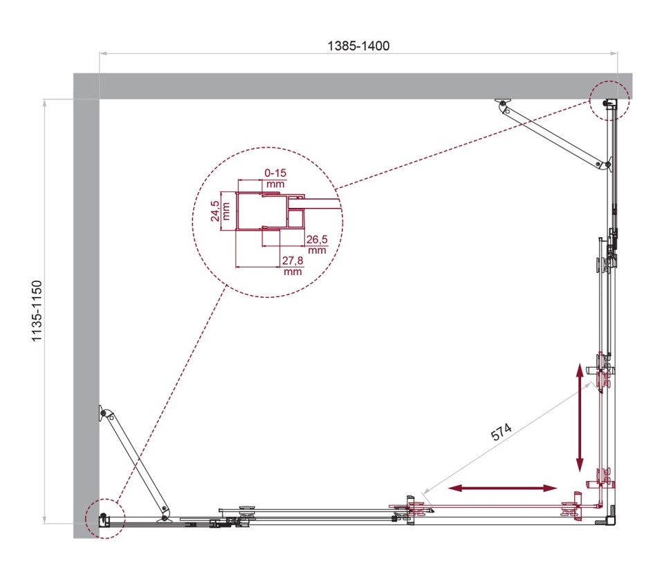 Душевой уголок BelBagno LUCE-AH-22-140/115-C-Cr