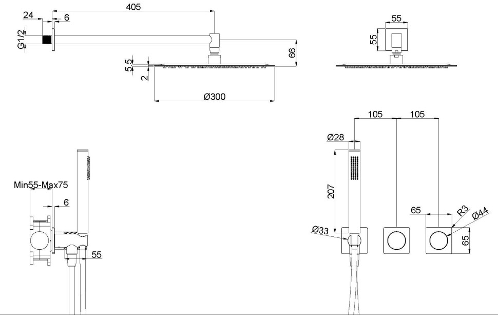 Душевой комплект Alto VSFW-6AL1CH встраиваемый, 2 режима, хром