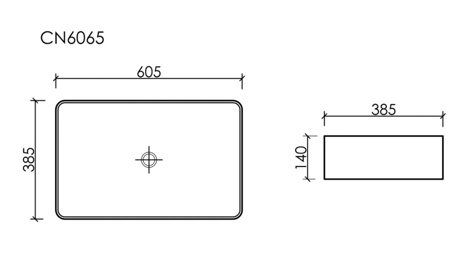 Умывальник чаша накладная прямоугольная со сливом переливом Element 605x385x140мм