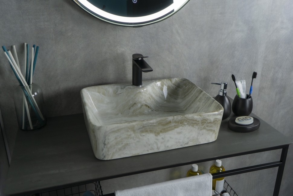 Раковина Gid Mnc605 54460 накладная под камень глянцевая 48x37x13