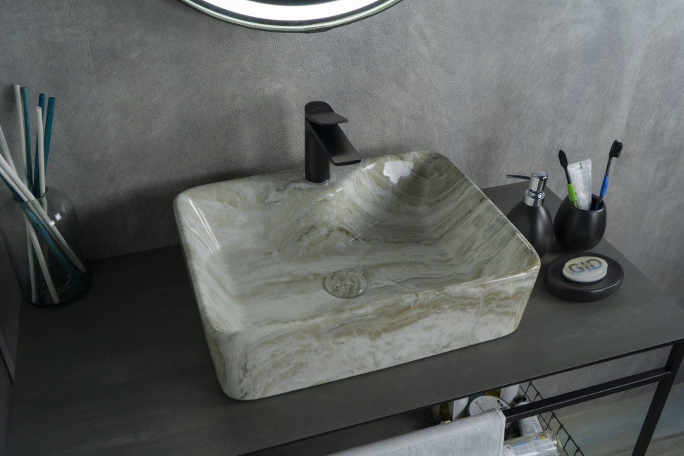 Раковина Gid Mnc605 54460 накладная под камень глянцевая 48x37x13