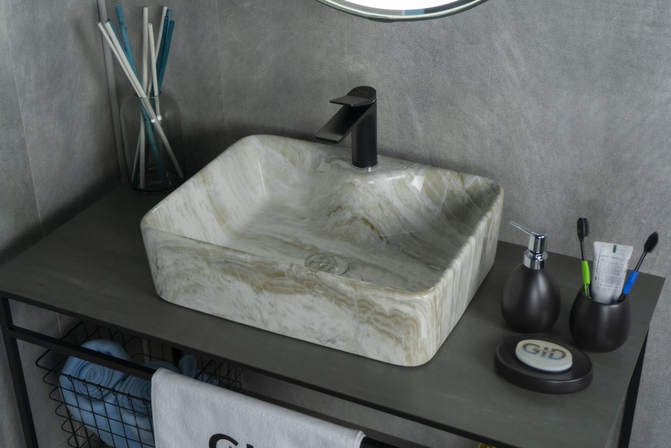 Раковина Gid Mnc605 54460 накладная под камень глянцевая 48x37x13