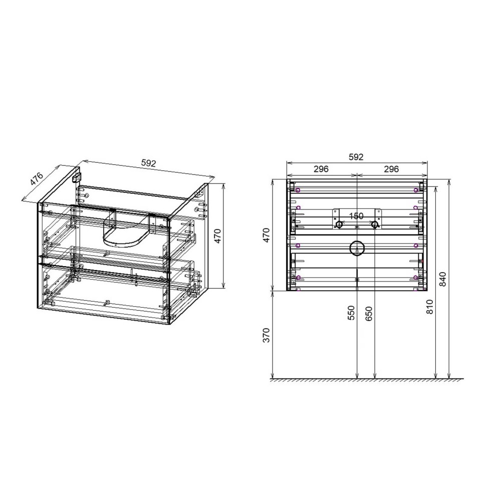 База под раковину Vincea  Luka 600 подвесная, 2 выкатных ящика soft-close, С.Oak