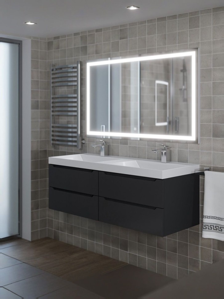 Тумба под двойную раковину для ванной подвесная Uperwood Tanos 120х45х50 см, черная матовая, 4 ящика