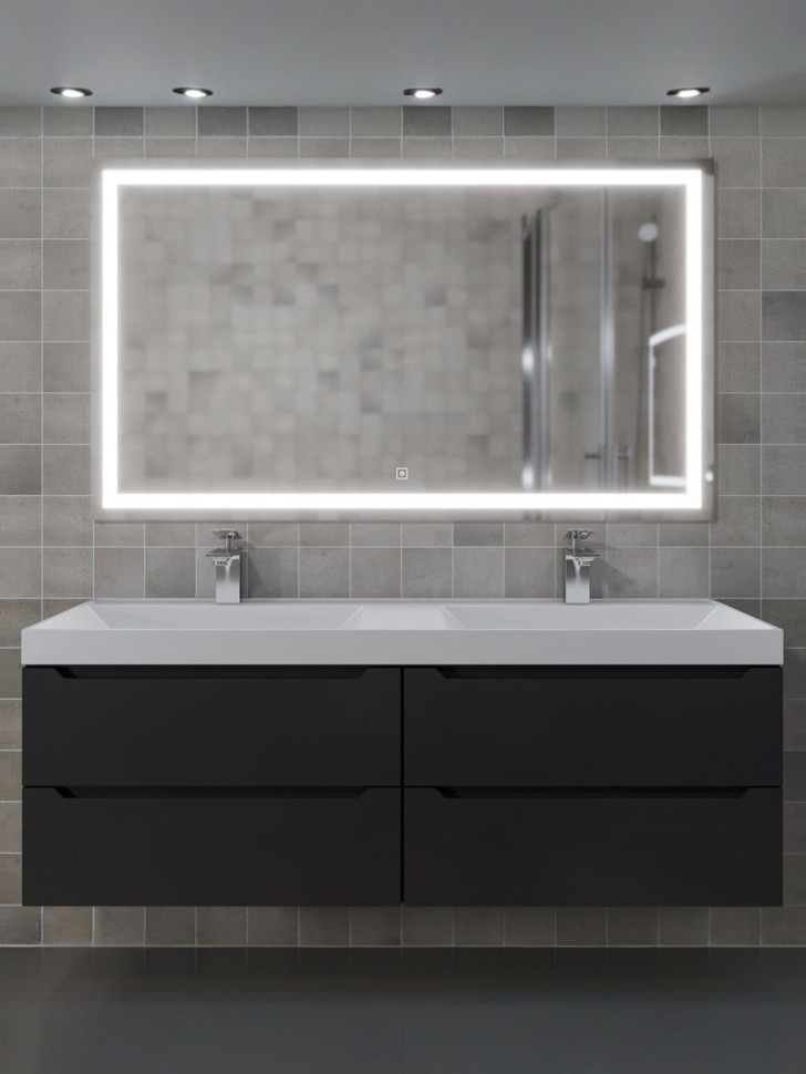 Тумба под двойную раковину для ванной подвесная Uperwood Tanos 120х45х50 см, черная матовая, 4 ящика