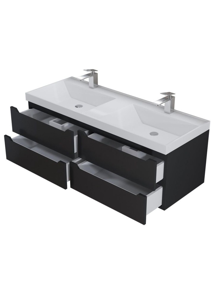 Тумба под двойную раковину для ванной подвесная Uperwood Tanos 120х45х50 см, черная матовая, 4 ящика