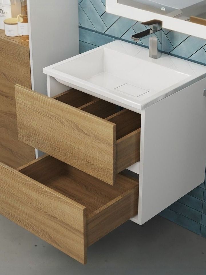 Тумба под раковину для ванной Uperwood Barsa, 50 см, подвесная, белая/дуб сонома
