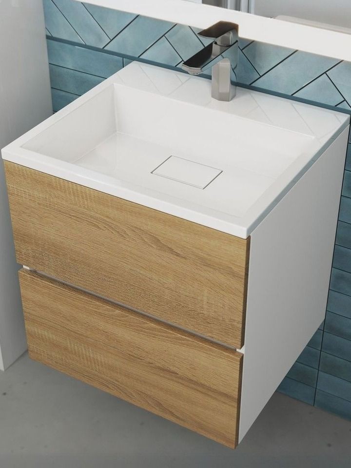 Тумба под раковину для ванной Uperwood Barsa, 50 см, подвесная, белая/дуб сонома