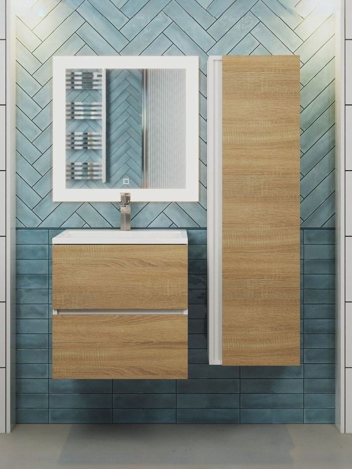 Тумба под раковину для ванной Uperwood Barsa, 50 см, подвесная, белая/дуб сонома