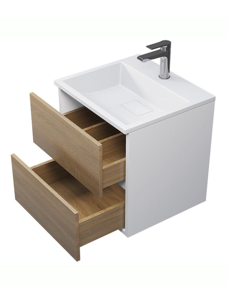 Тумба под раковину для ванной Uperwood Barsa, 50 см, подвесная, белая/дуб сонома