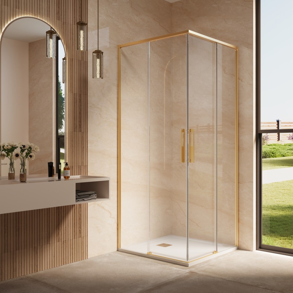 Душевой уголок Ультима (Ultima) VSS-7UL8090CLG, 800*900, брашированное золото, стекло прозрачное
