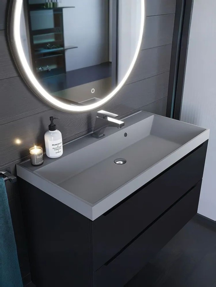 Раковина для ванной 100 см, Uperwood Classic Quartz, кварцевая, серая матовая, бетон