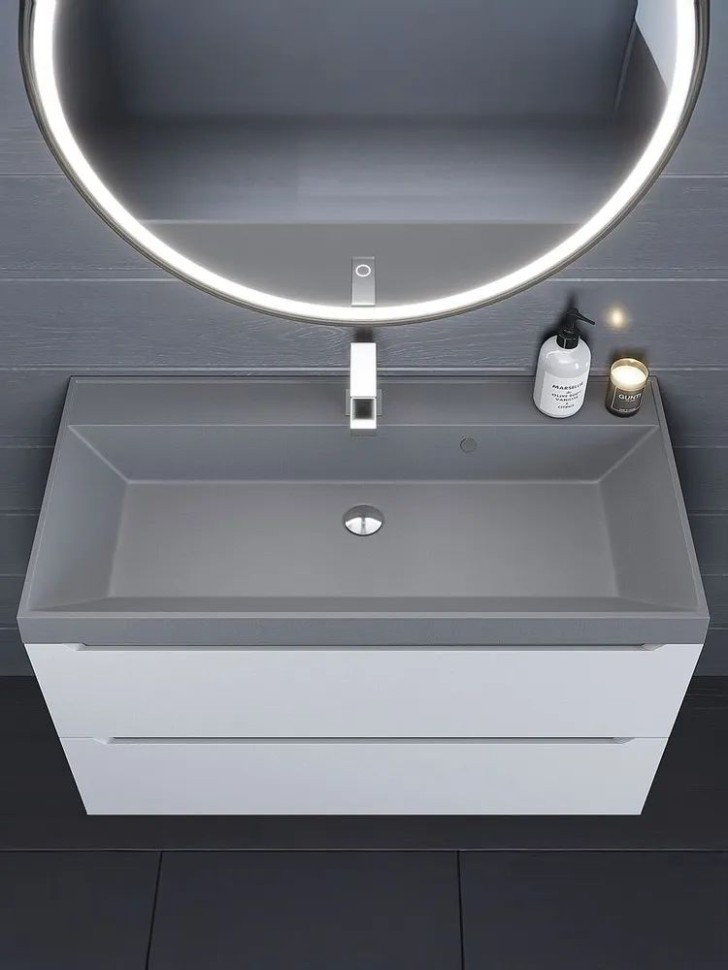 Раковина для ванной 100 см, Uperwood Classic Quartz, кварцевая, серая матовая, бетон