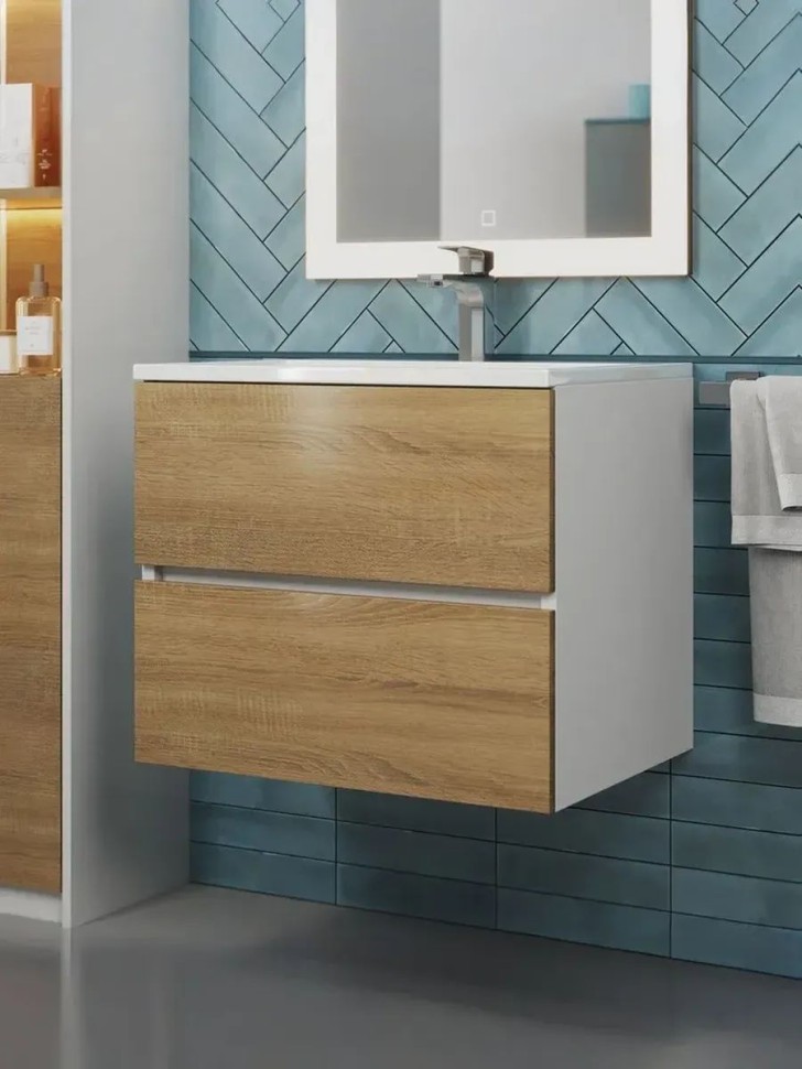 Тумба под раковину для ванной Uperwood Barsa 60 см, подвесная, белая/дуб сонома