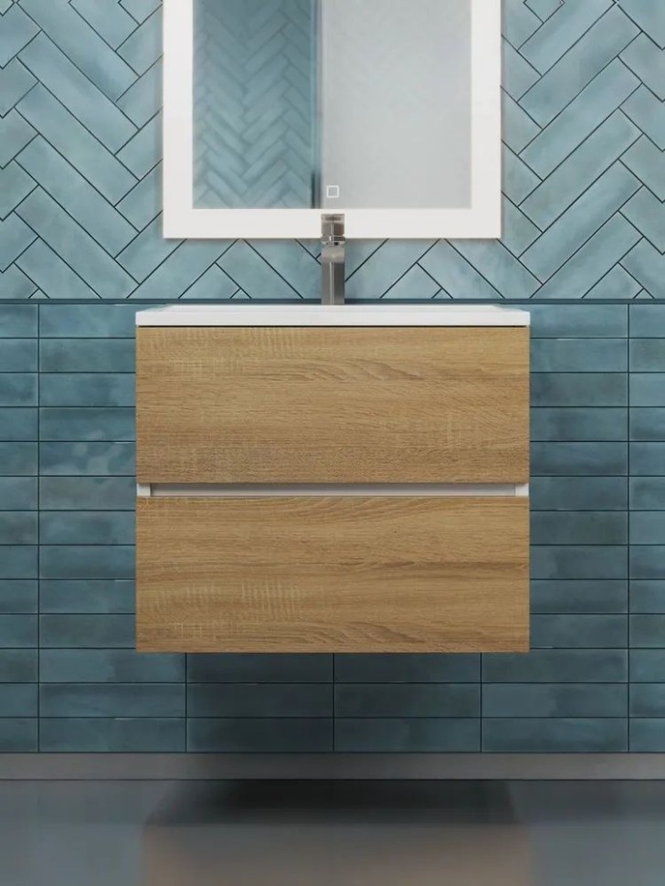 Тумба под раковину для ванной Uperwood Barsa 60 см, подвесная, белая/дуб сонома