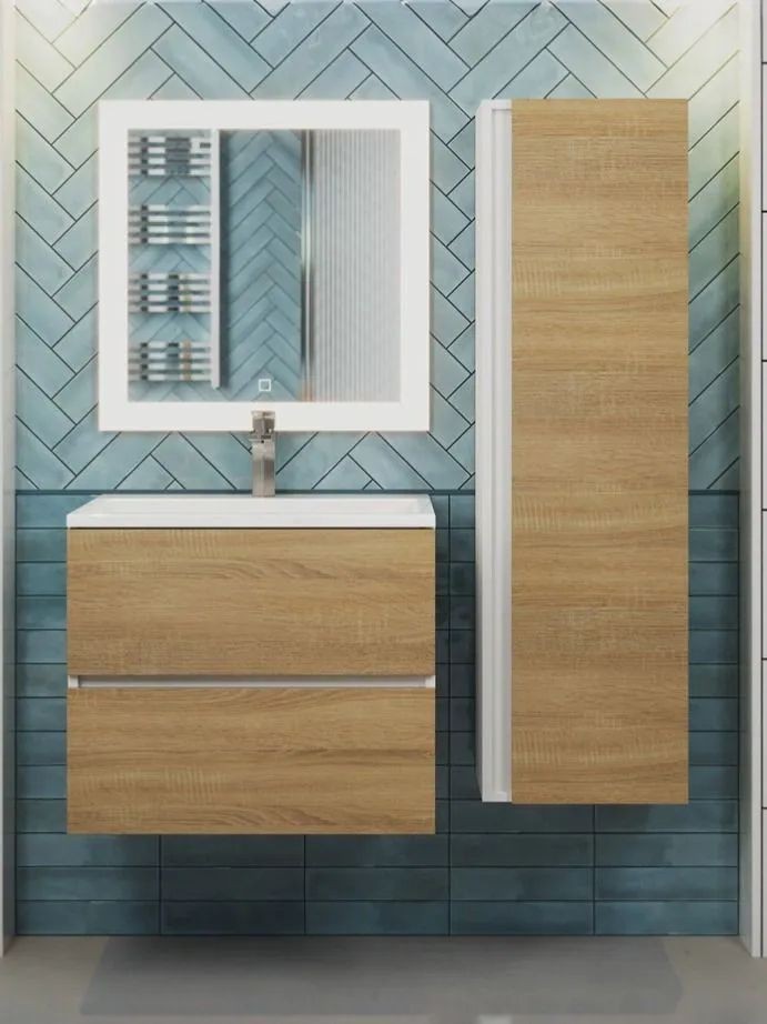 Тумба под раковину для ванной Uperwood Barsa 60 см, подвесная, белая/дуб сонома