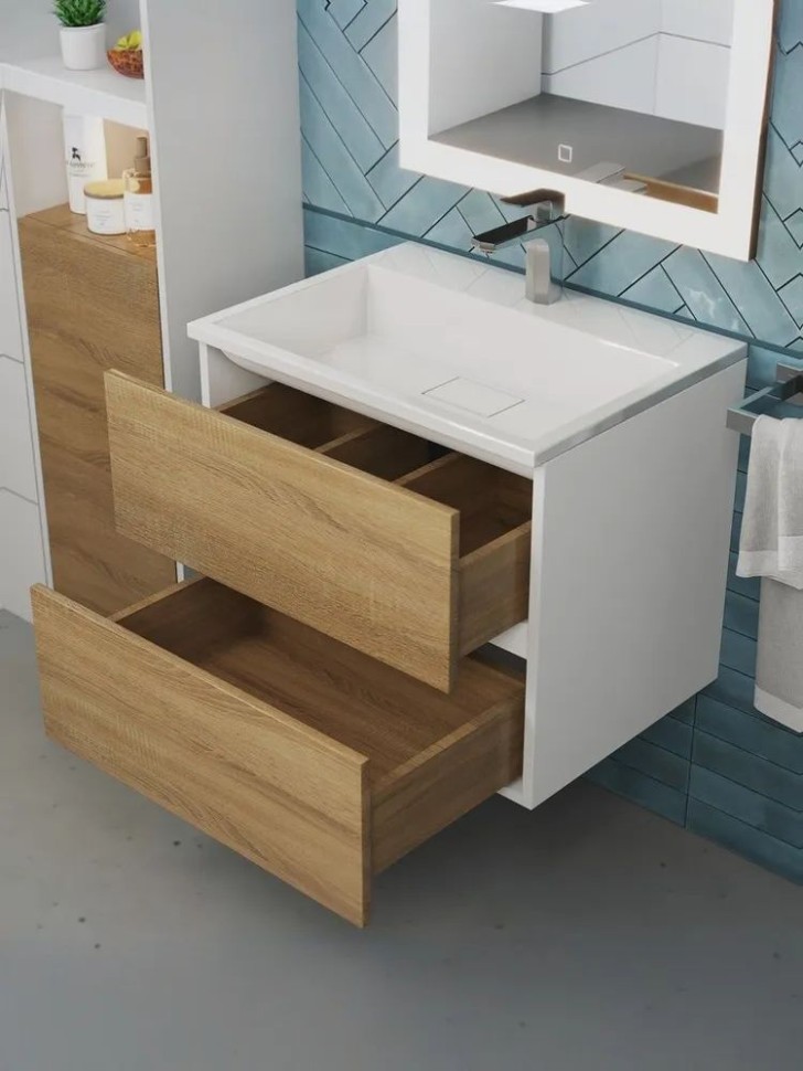 Тумба под раковину для ванной Uperwood Barsa 60 см, подвесная, белая/дуб сонома