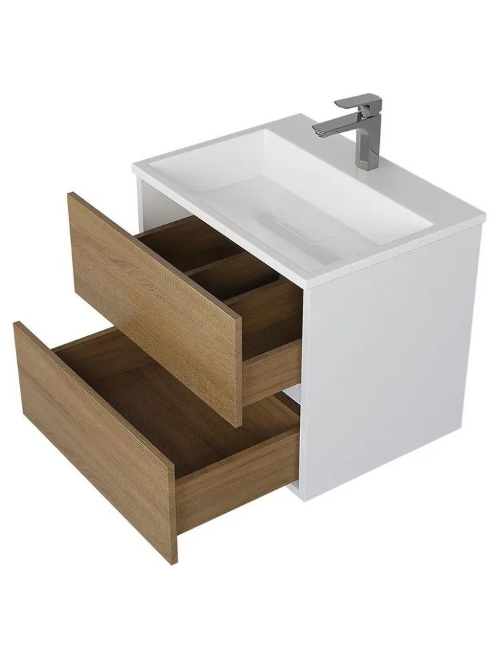 Тумба под раковину для ванной Uperwood Barsa 60 см, подвесная, белая/дуб сонома