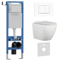 Комплект 3в1 IBERICA BLANCA инсталляция SILENCIO MINI, унитаз BILBAO ALTO белый, кнопка смыва INOX-C белый матовый (IB.001M.BLA.234.111)