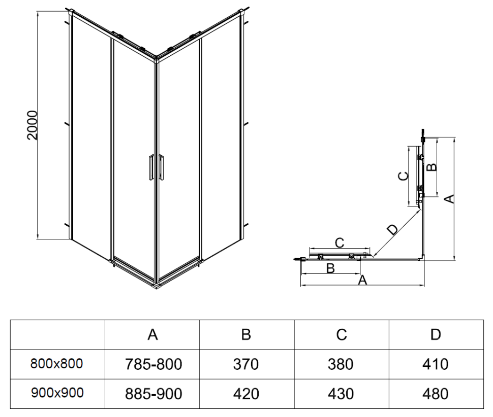 Душевой уголок Soft 2 VSS-3SO2900CL, 900*900, хром, стекло прозрачное