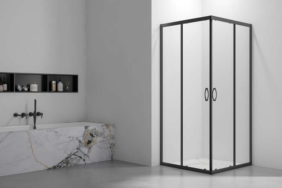 Душевой угол Veconi Rovigo RV-101B, 900x900x1900, черный, стекло прозрачное New