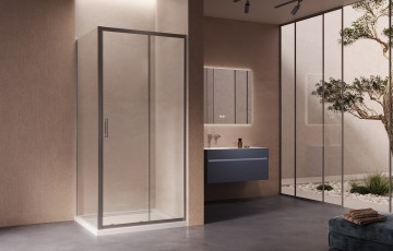 Душевой уголок Альфа-Н (Alpha-N) VSR-3AN9014CLGM, 1400*900, вороненая сталь, стекло прозрачное