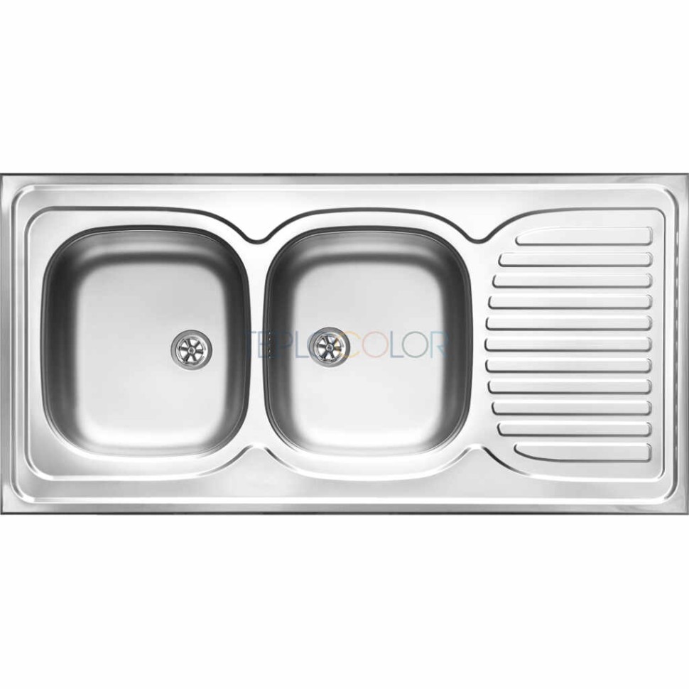 Стальная мойка, 2-чаши с осушкой - накладываемый