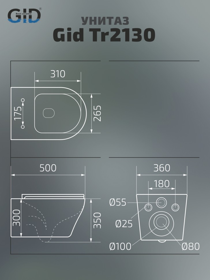 Унитаз подвесной Gid Tr2130 62235Y белый 50x36x35