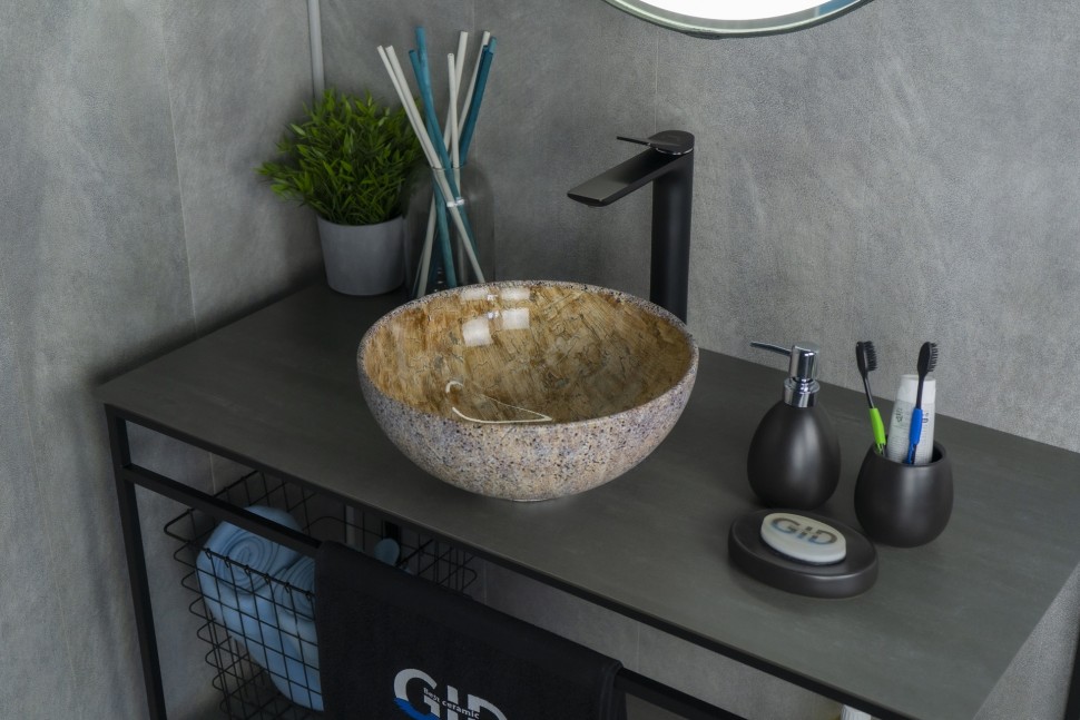 Раковина Gid Mnc489 54437 накладная под камень глянцевая 32x32x14