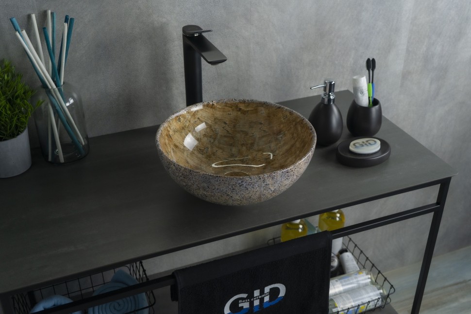 Раковина Gid Mnc489 54437 накладная под камень глянцевая 32x32x14