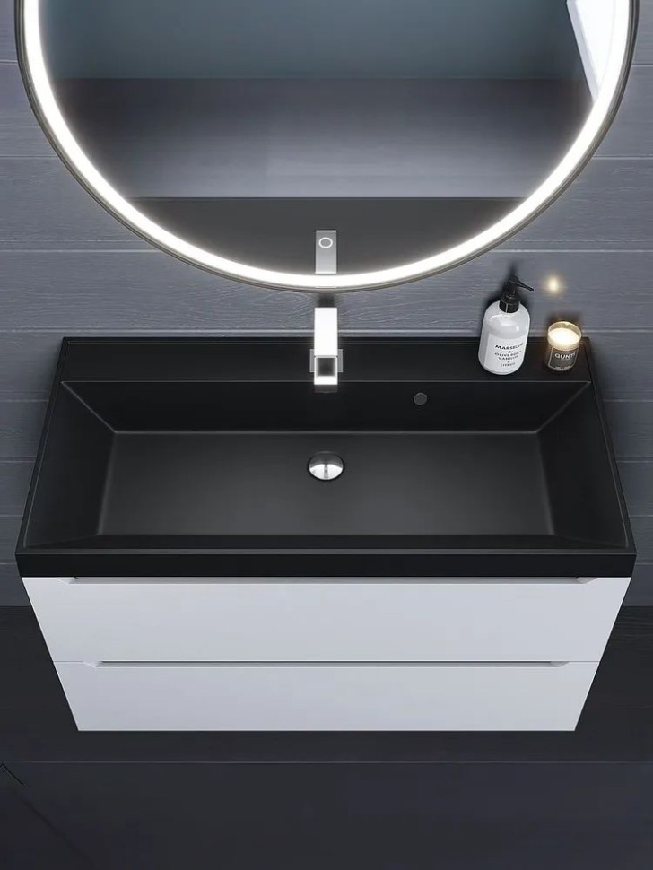 Раковина для ванной 100 см, Uperwood Classic Quartz, кварцевая, черная матовая, уголь