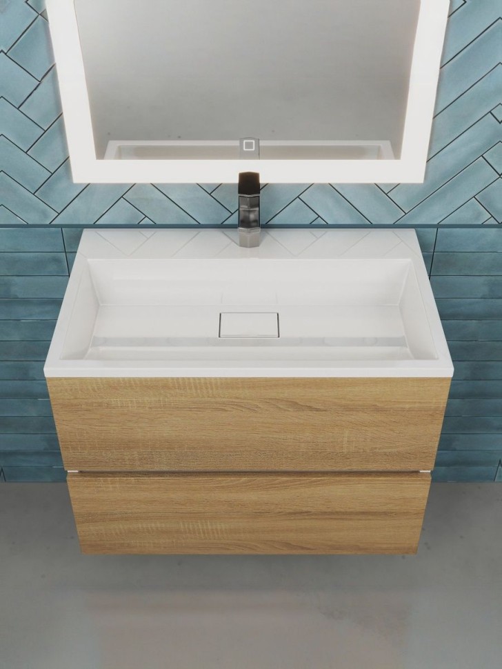 Тумба под раковину для ванной Uperwood Barsa 70 см, подвесная, белая/дуб сонома