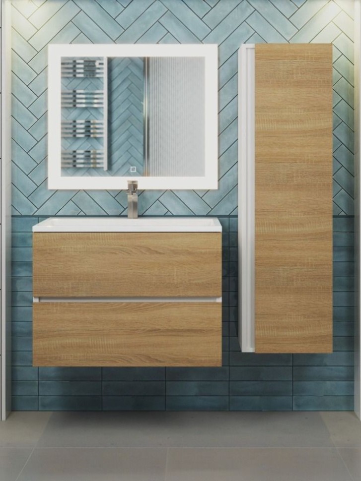 Тумба под раковину для ванной Uperwood Barsa 70 см, подвесная, белая/дуб сонома