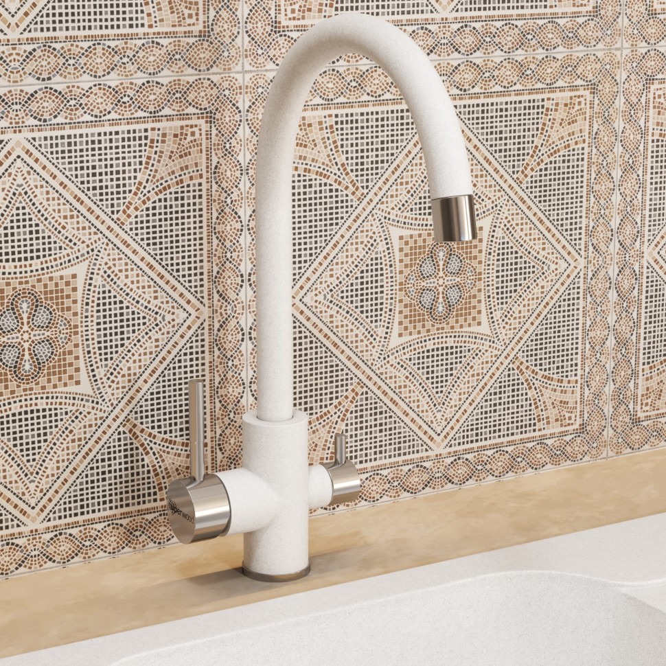 Смеситель для кухни Uperwood Quartz Premium UPD-01-01, с каналом для фильтрованной воды, белый