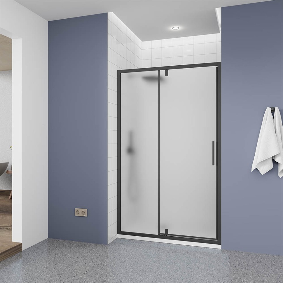 Душевая дверь Veconi Ottimo P20 B, 1100x1900, черный матовый, стекло матовое