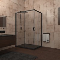 Душевой угол Veconi Rovigo RV-14, 1200x900x1950, черный, стекло прозрачное