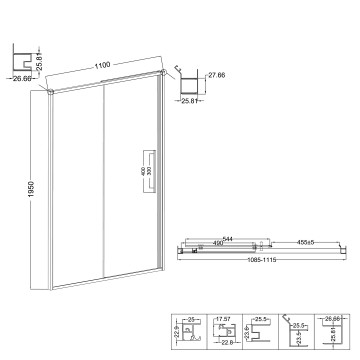 Дверь в нишу Niagara Nova a NG-84-L11CHB (110х195) черный матовый,раздвижная влево,стекло шиншилла,1 место