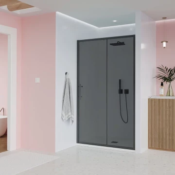 Душевая дверь Veconi Evo 100 B, 1300x1950, черный матовый, стекло тонированное матовое