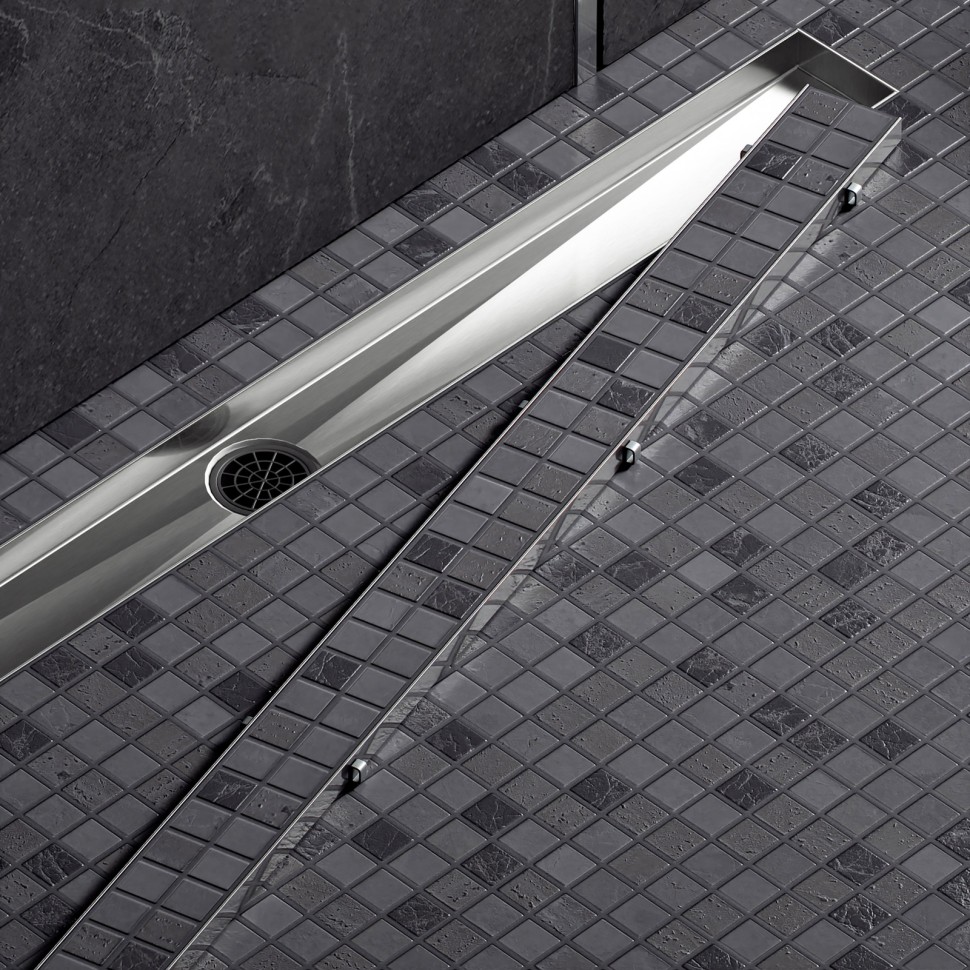 Душевой лоток TIMO Drain System 700 с двусторонней панелью "plate" под плитку, Сатин