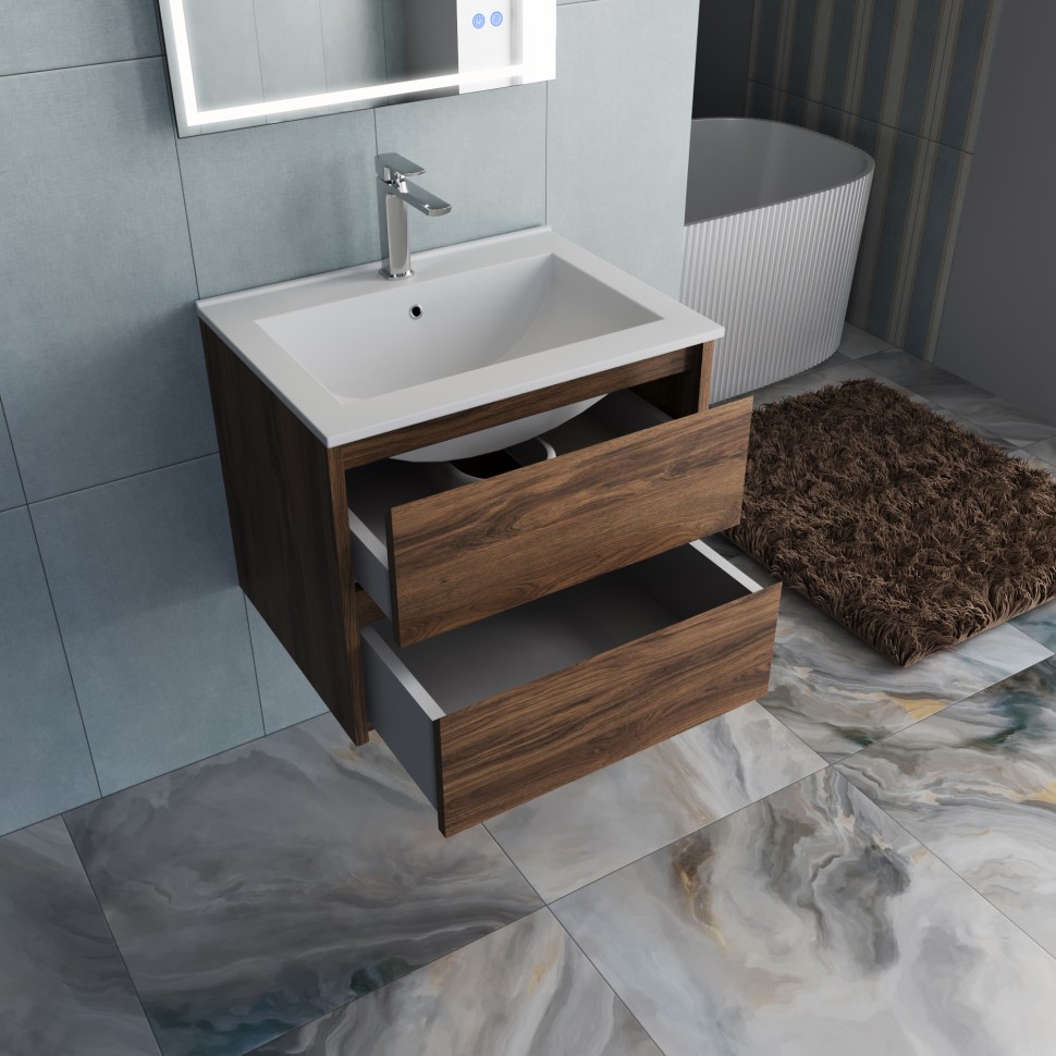 База под раковину Vincea  Gio 600 подвесная, 2 выкатных ящика soft-close, C.Oak