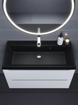 Раковина для ванной 100 см, Uperwood Classic Quartz, кварцевая, черная матовая, космос