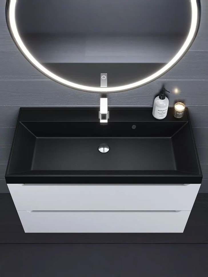 Раковина для ванной 100 см, Uperwood Classic Quartz, кварцевая, черная матовая, космос