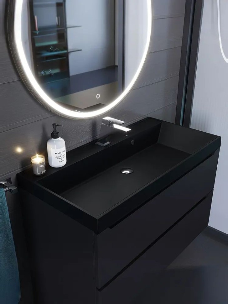 Раковина для ванной 100 см, Uperwood Classic Quartz, кварцевая, черная матовая, космос